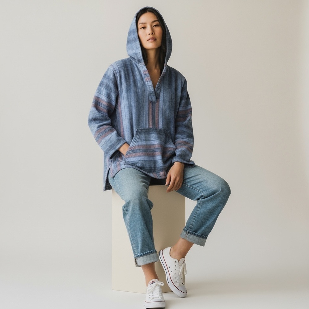 🌻Pendleton Blue Surf Western Striped Hooded Pullover Women's Size Small